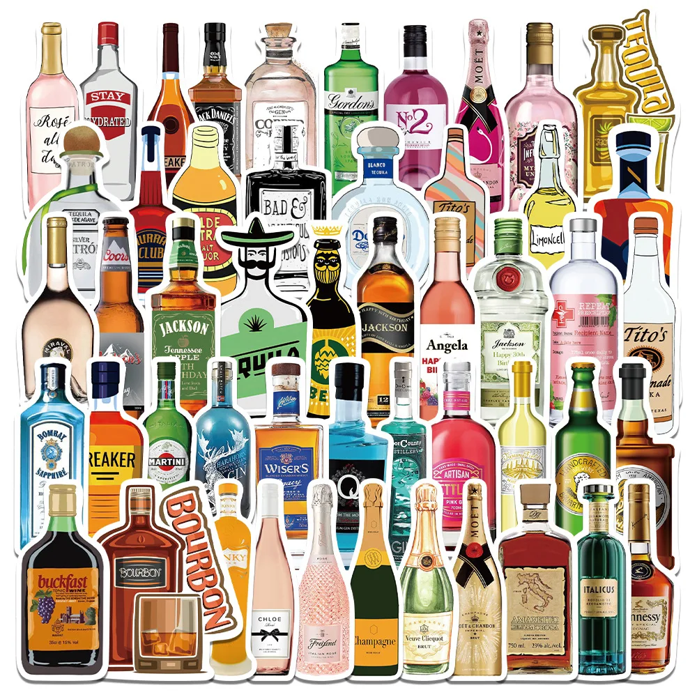 10/30/50Pcs Champagne Bottle Waterproof Graffiti Sticker Aesthetic Decorative Luggage Phone Laptop Diary Scrapbook Kids Stickers