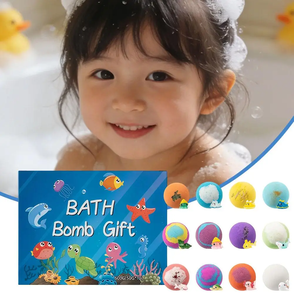 

Ocean Themed Bath Bombs For Kids 12 Pack With Hidden Floating Toys Colorful Fizzy Bath Fizzies Gift Box