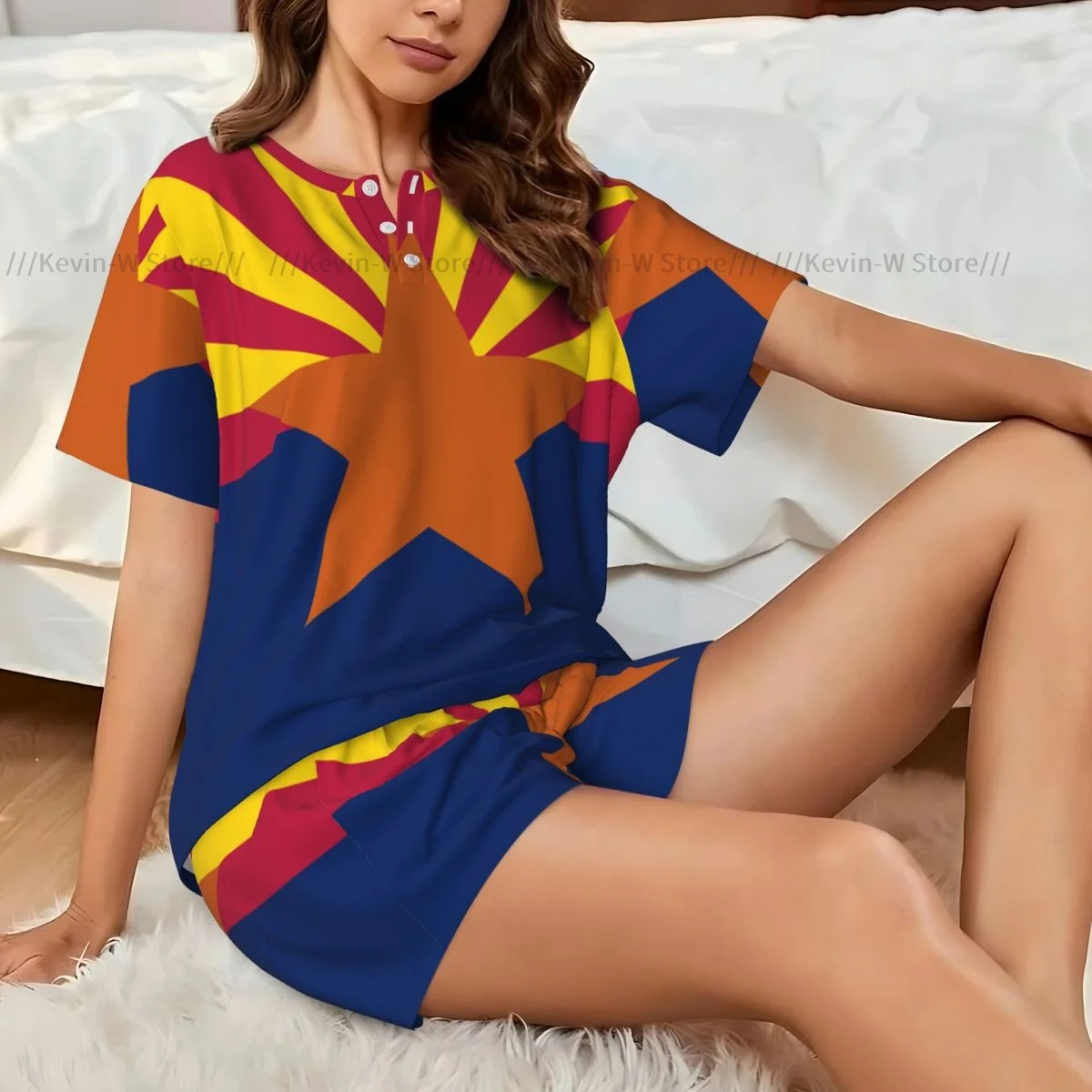 

Women Pajamas Set Flag Of Arizona Homewear Two-Piece Short-Sleeved Short