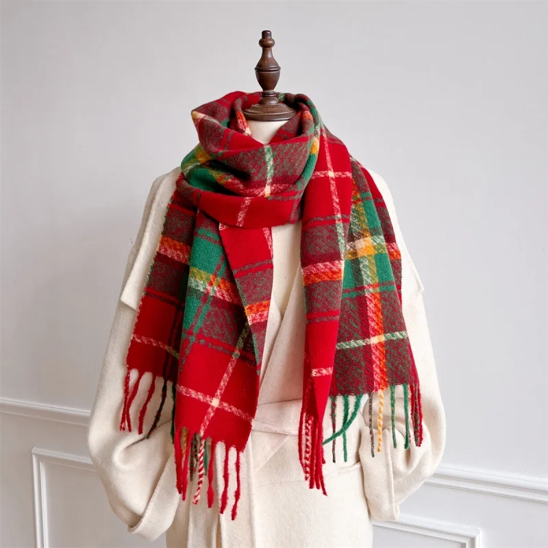Christmas Plaid Scarf for Women Men British Vintage Preppy Style Shawl Cashmere Scarves With Tassel Christmas Winter Bufanda