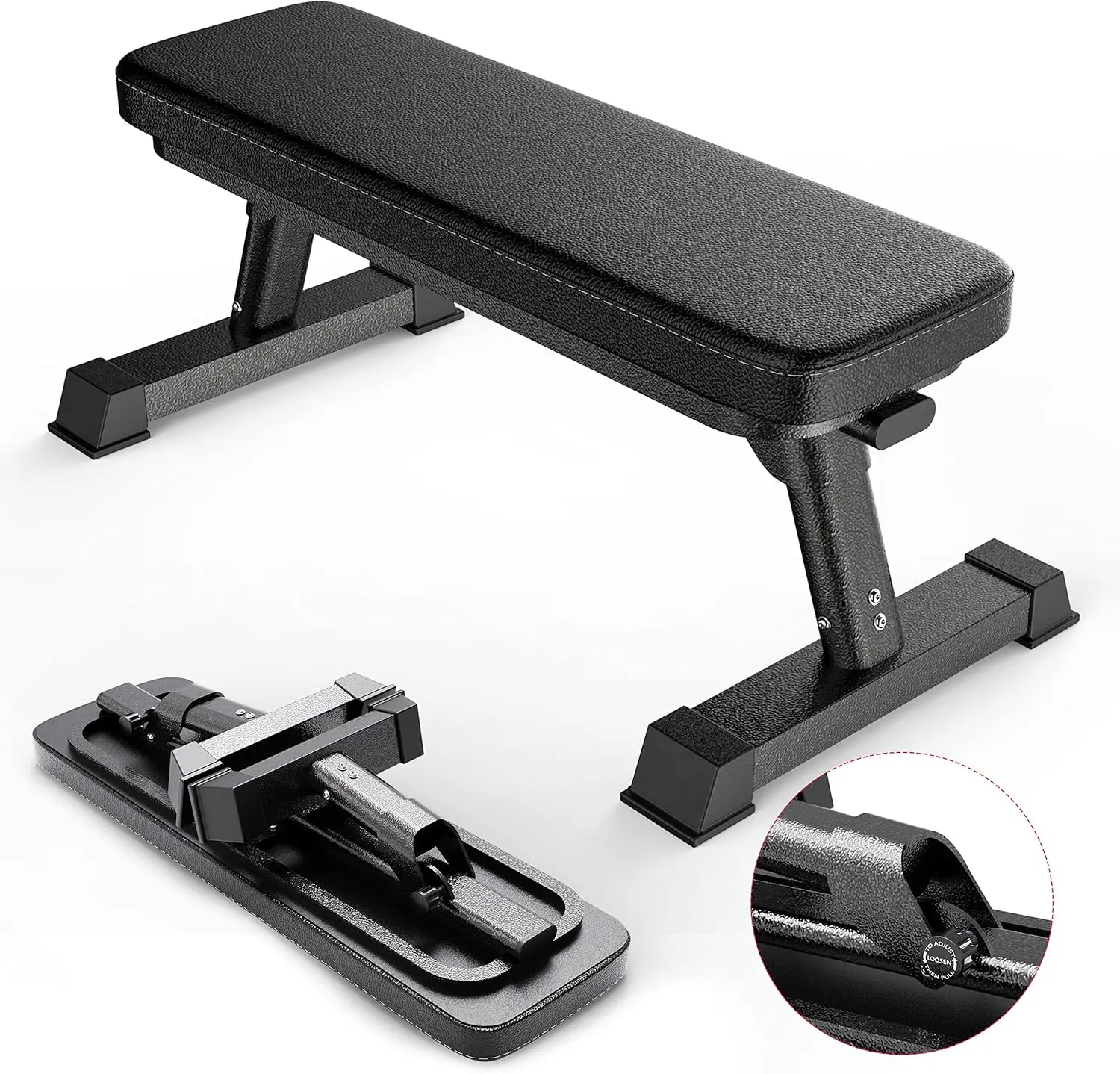 Finer Form Gym Quality Flat Bench for Multi-Purpose Weight Training and Ab Exercises - Free PDF Workout Chart Included