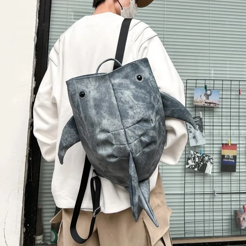Large Capacity Animal Whale Shark Shape Backpack Cloth Oxford Waterproof Zipper Knapsack Student College Backpack Shoulder Bag