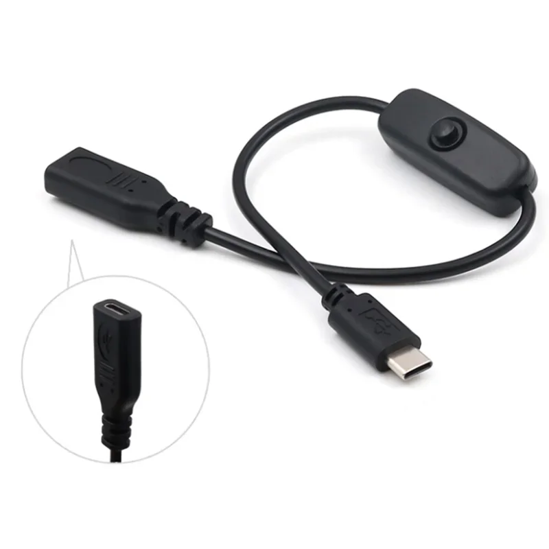 جديد 3A 22AWG النحاس 30 فولت المصغّر USB نوع-c الطاقة ذكر إلى أنثى تمديد كابل مع 501 مفتاح التبديل تحكم للكمبيوتر المحمول