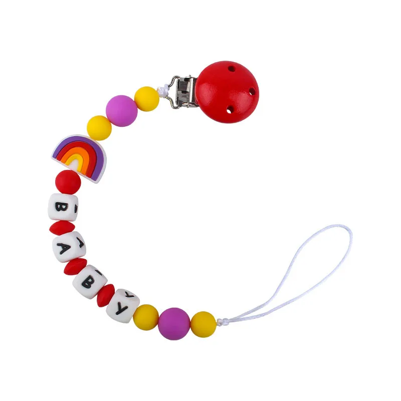

Personalized Name Baby Pacifier Chain Rainbow Toddler Soother Accessories Custom Dummy Clip Newborn Teether Shower Gift