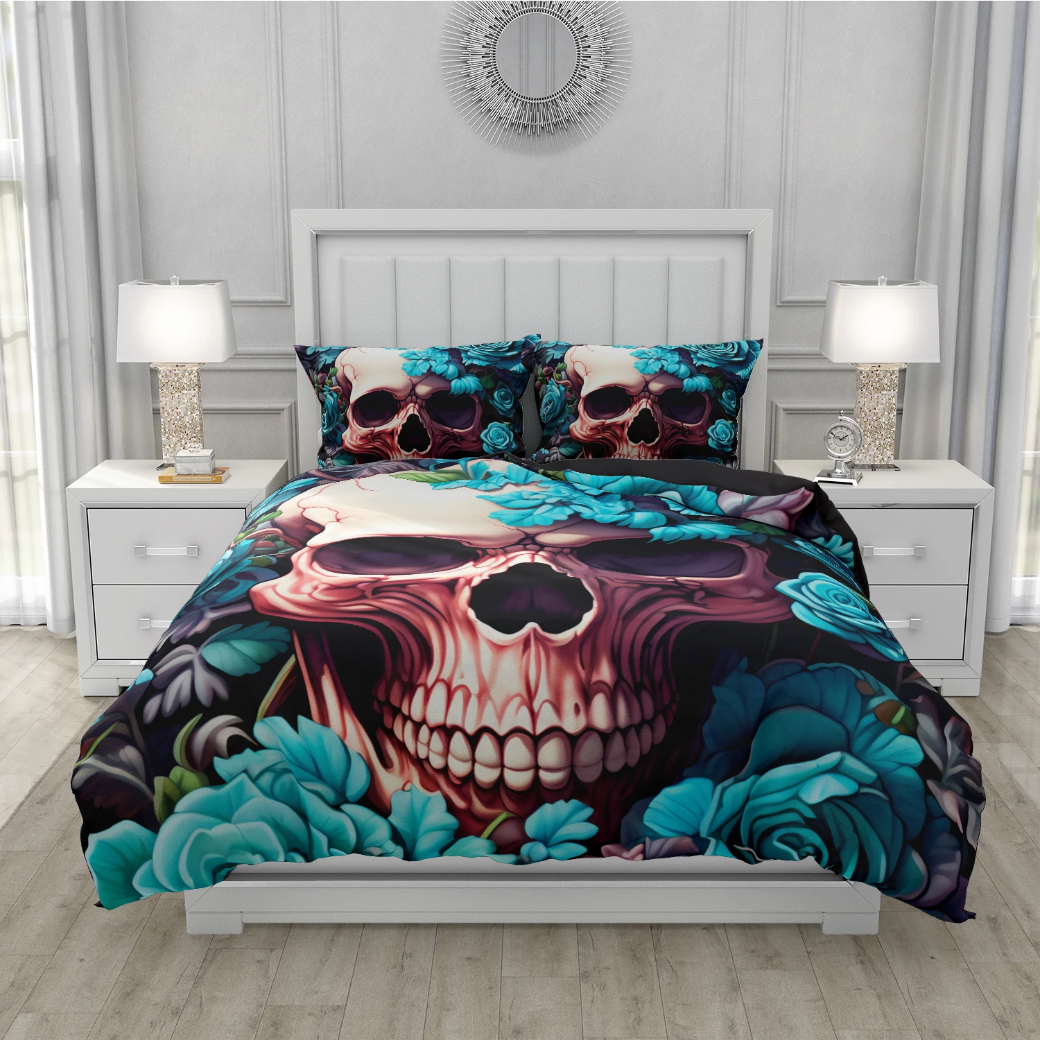 3D Skull Bedding set Duvet/Quilt/Comforter Cover sets human skeleton Bed Linen Halloween King Queen Full Size Blue Duvet Cover