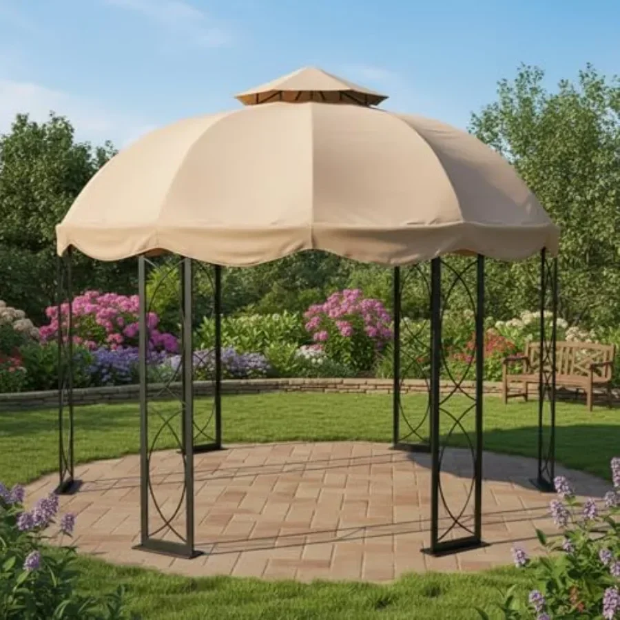 Reinforced RipLock 350 Replacement  Top Cover for Garden Treasures 12ft Round Gazebo Model S-GZ1D Beige Sun Protection Durable