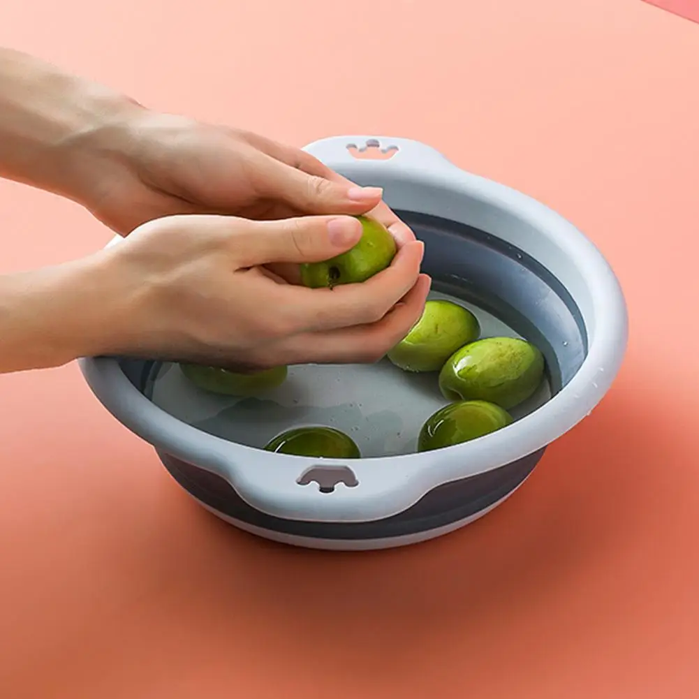 Silicone Foldable Wash Basin Plastic Hanging Hole Outdoor Travel Portable Basin Collapsible Bucket Household Supplies