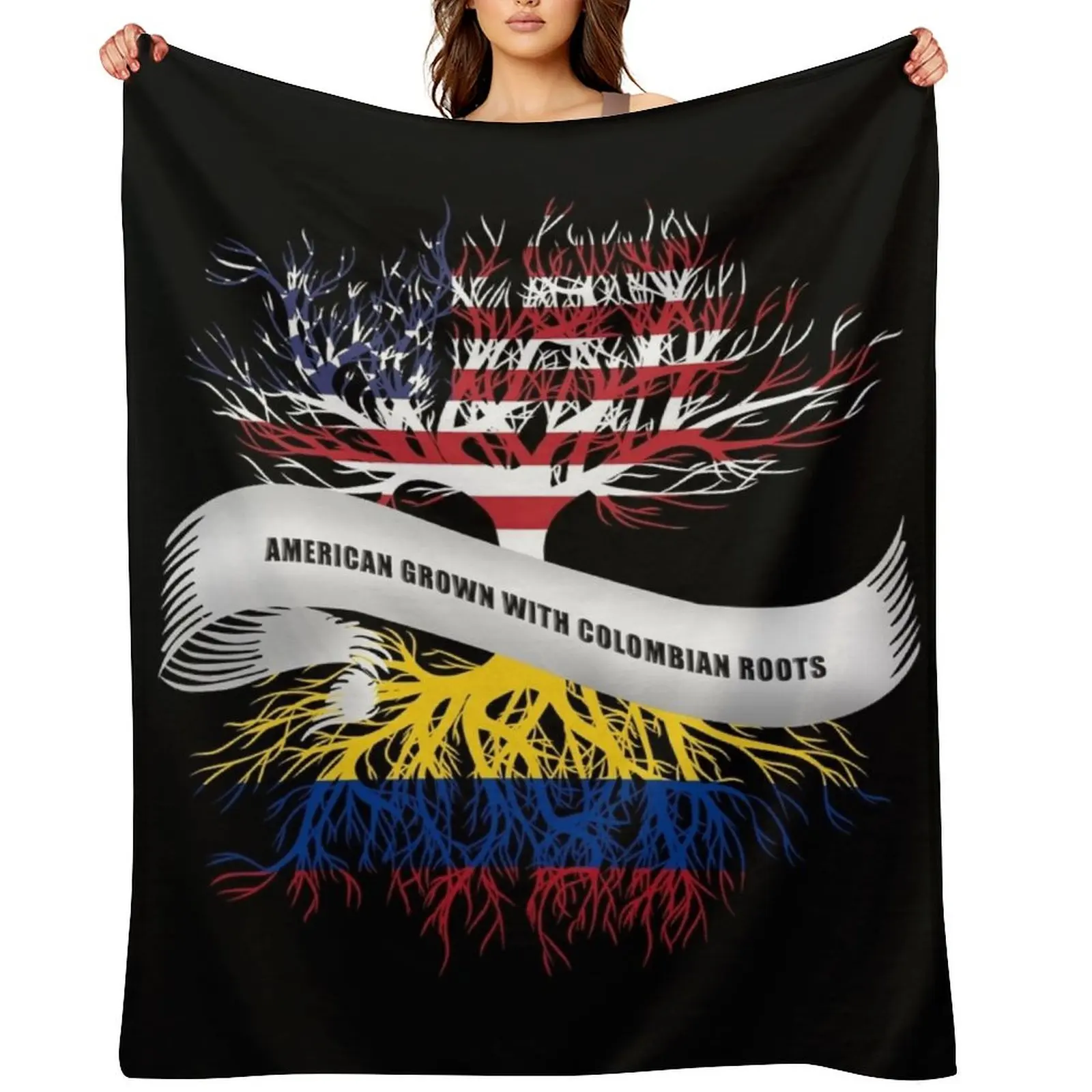 

American Grown with Colombian Roots Colombia Throw Blanket Personalized Gift christmas gifts Cute Soft Big Blankets