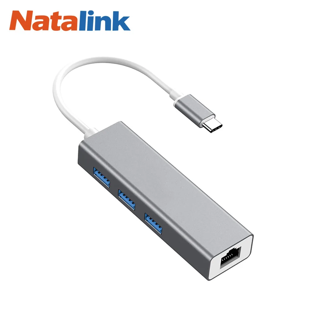 

Natalink USB Type-C to Ethernet Adapter 100Mbps Type-C to Gigabit Ethernet Adapter with USB 3.0Ports for MacBook XPS Surface Pro
