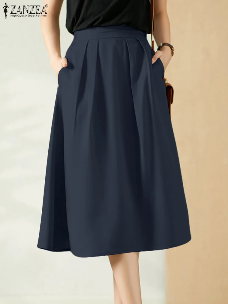 

ZANZEA Women Summer OL Work Skirt Elegant High Waist Office Solid Skirt Stylish A-line Party Faldas Saia Casual Jupe Vestidos