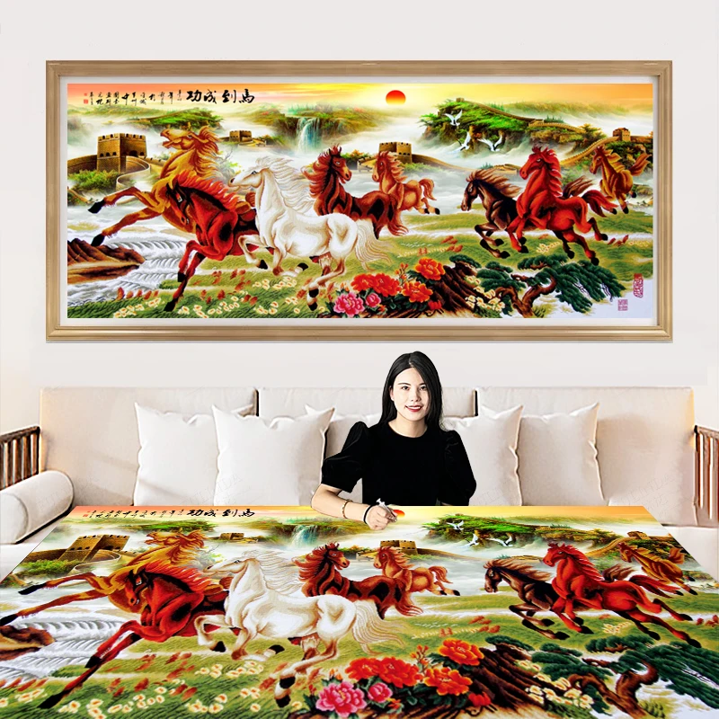 

Modern Simple Sle Cross Stitch Kit 'Mare to Succ' Large Lacape Mountain Painting Living Room Cotton Fabric Red Color