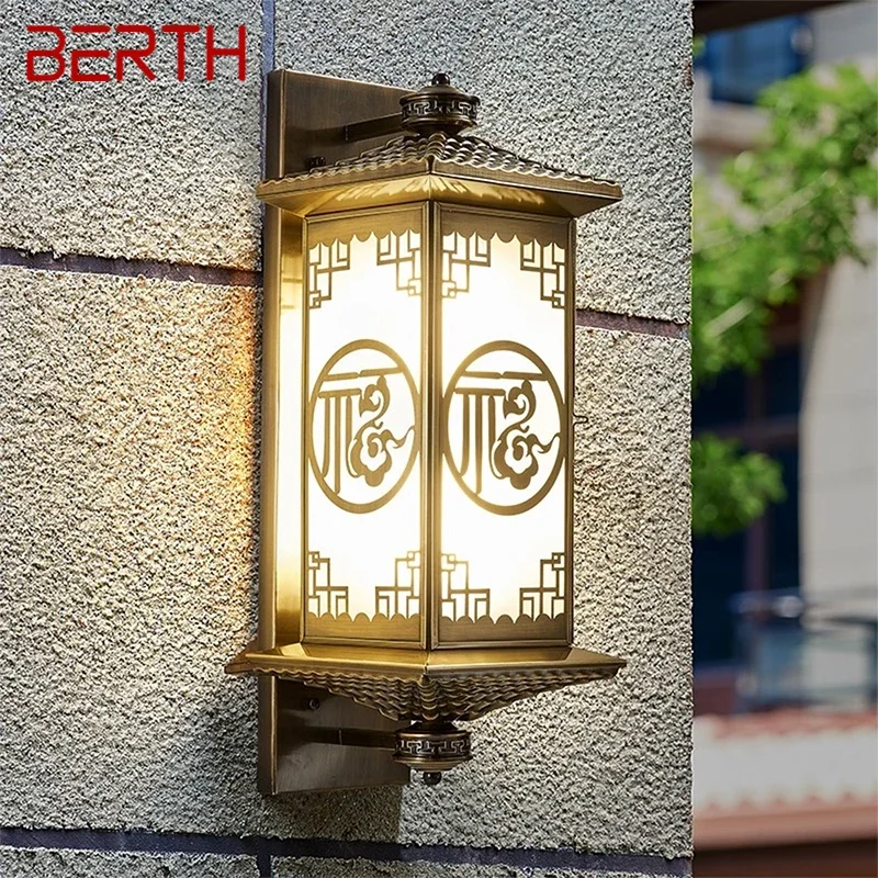 

BERTH Contemporary Solar Brass Outdoor Wall Lamps Simplicity Waterproof Creative Balcony Hallway Courtyard Villa Gate Hotel