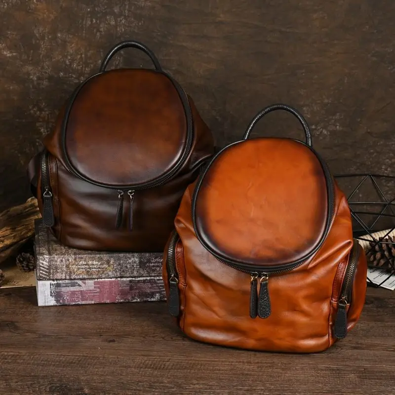 New Leather Texture High Quality Soft Leather Casual Travel Bag Fashion Backpack Head Layer Cowhide Bag Women Sac Poplene Femme