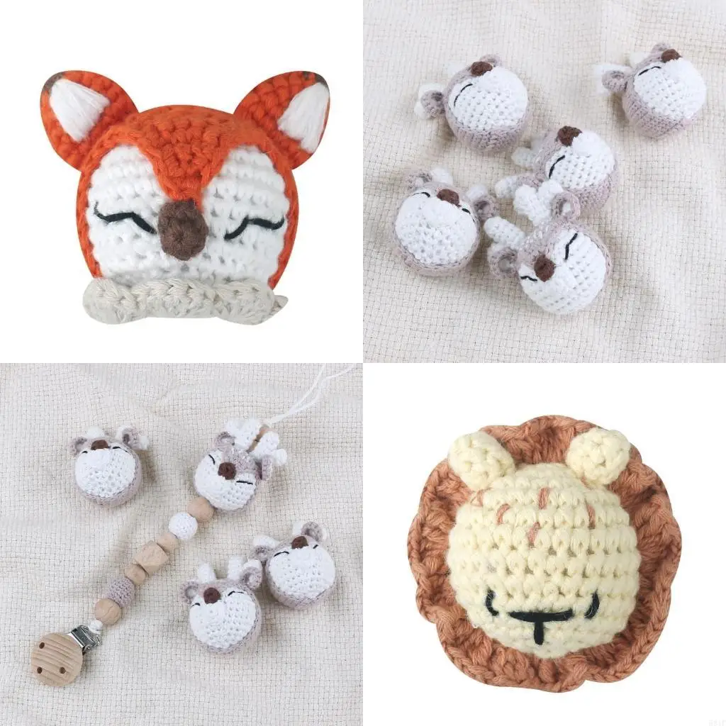 

581F погремушка с изображением животных, вязанная крючком, бусина, зажим для соски, аксессуары для самостоятельного ухода за для