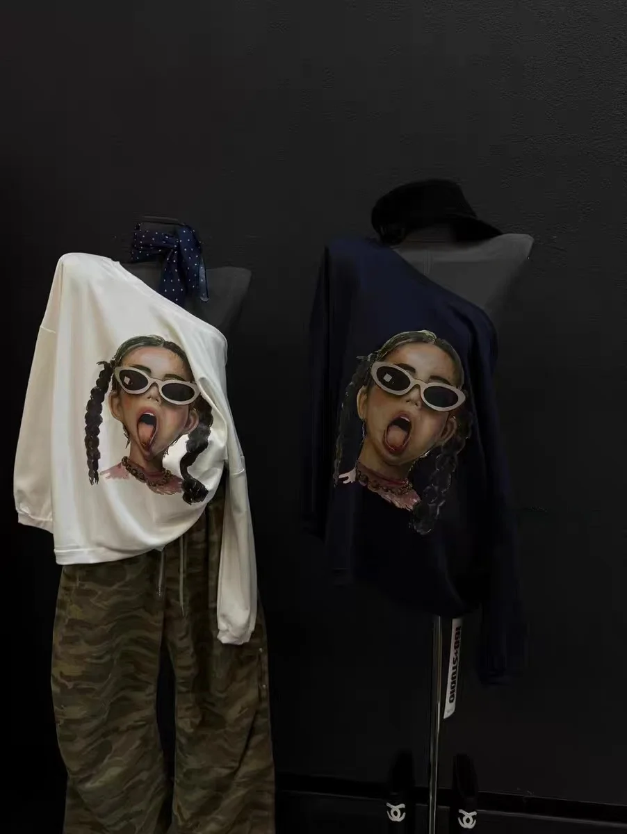 Sweat à capuche long décontracté et ample pour femme, imprimé dessin animé, style Dongda Gate, nouvelle collection automne, épaules tombantes