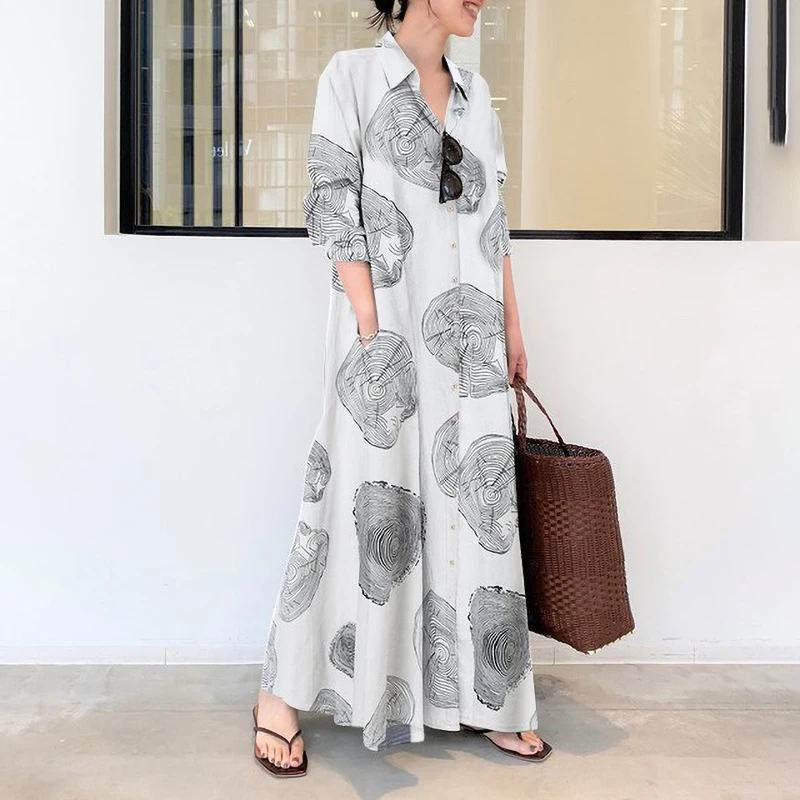 

Ramadan Eid Muslim Women's Print Dress Fashion Cotton Striped Cardigan Long Dresses Turkey Arabic Robe 2023 Summer New