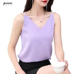 NAVIU White Camisole Women 2023 Summer New Fashion Temperament V Neck Underlay Shirt Sleeveless Tops Light Purple