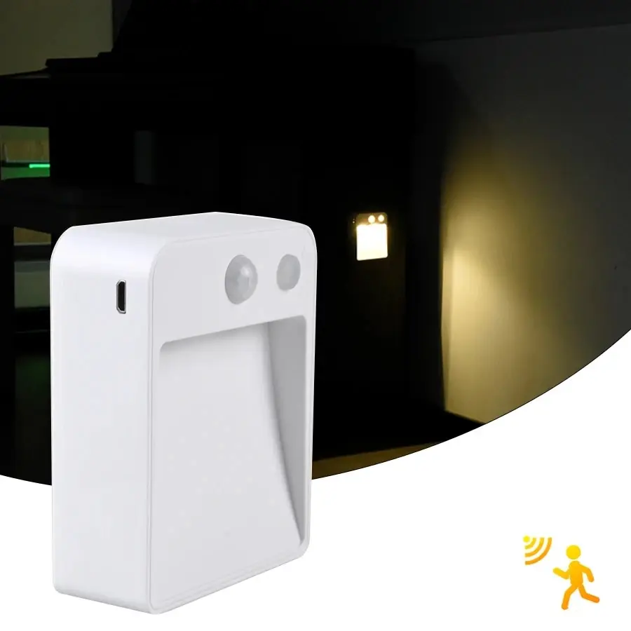 LED Night Light WIth Wireless Motion Sensor Battery Powered Night Lamp Always On/Auto 2 Modes for Bedroom Cabinet Bathroom Stair