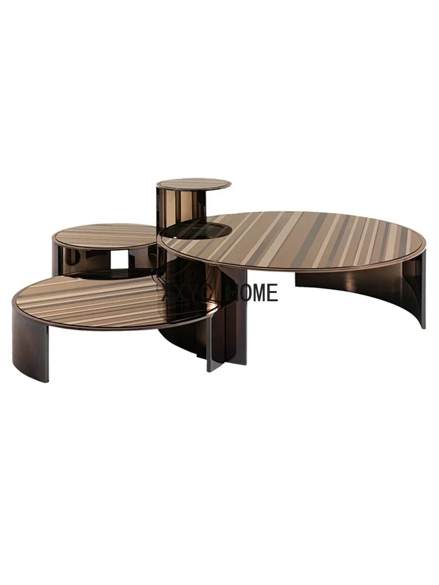 Stainless Steel Coffee Table Combination Creative Tempered Glass Side Table