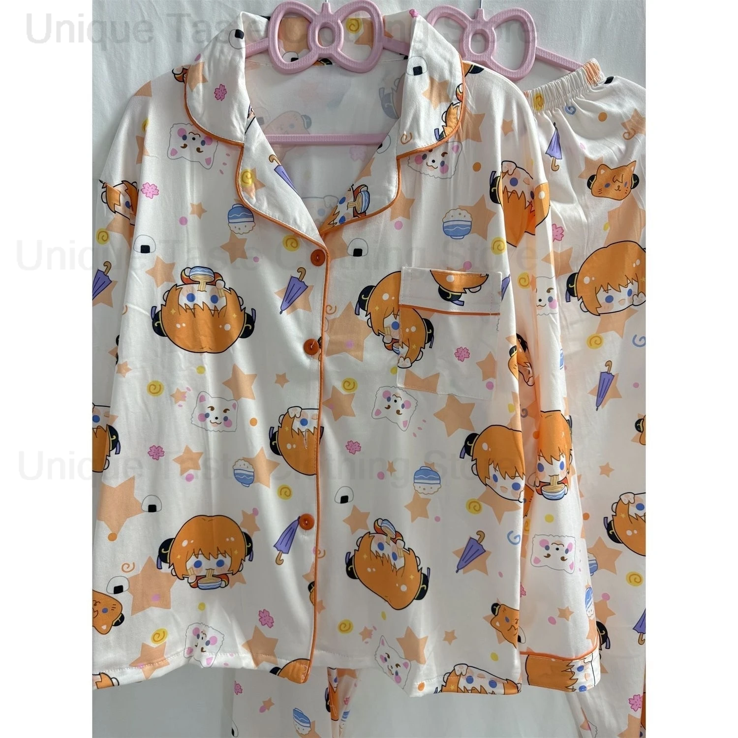 

GINTAMA пижамы с героями мультфильмов, комплект брюк для сна, Kagura, брюки с милым котом и принтом, рубашка, домашняя одежда для отдыха, женский и мужской костюм с длинными рукавами
