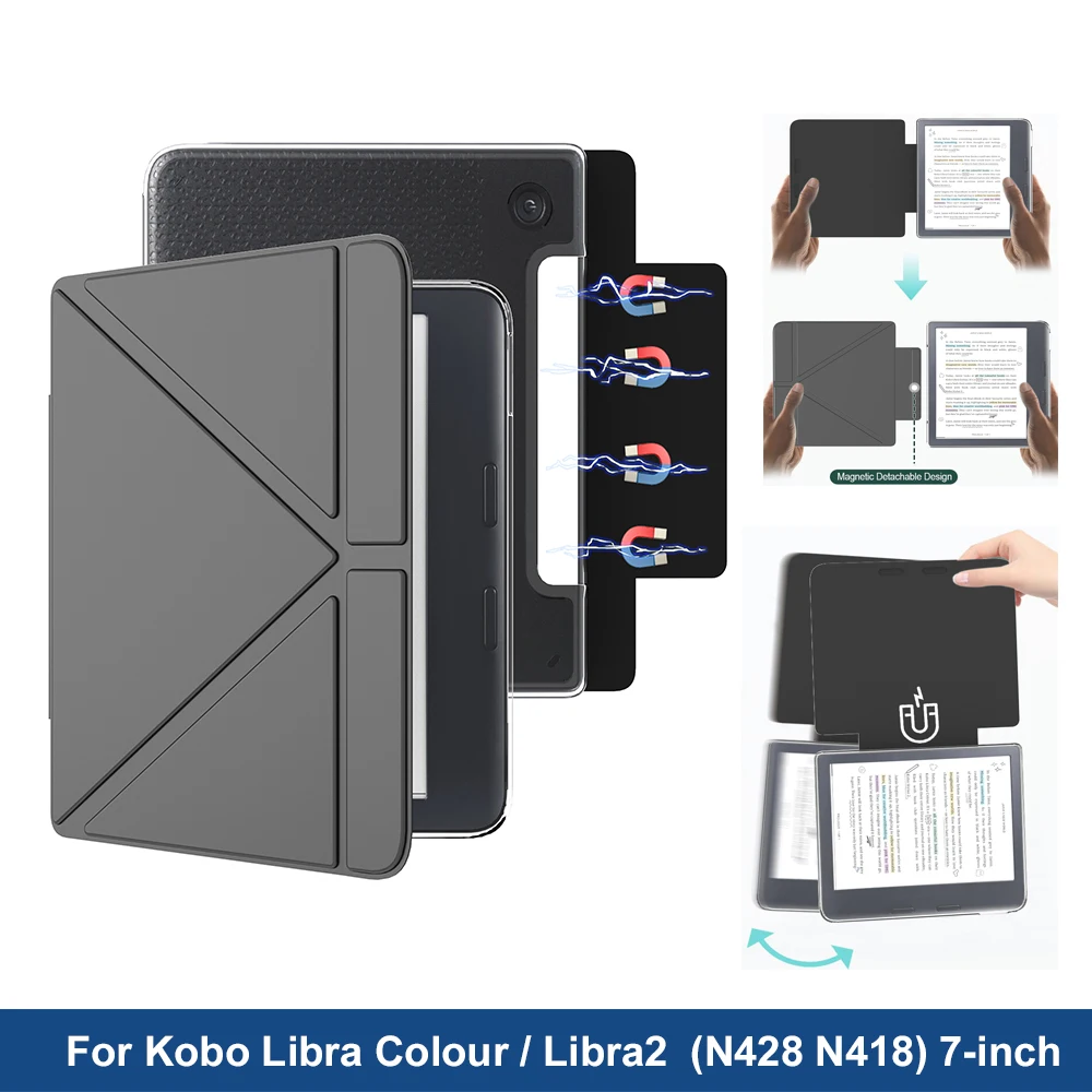 Clear Acrylic Back Coque N428 N418 Funda Case For Kobo Libra Colour SMART Y-Fold Stand Cover For Kobo Libra2 Libra 2 Detachable