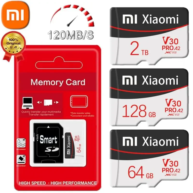 Xiaomi kartu SD mikro 2TB/1TB, kartu SD mikro kecepatan tinggi 128GB, kartu memori SD 256GB, kartu Flash MicroSD A2 TF untuk kamera ponsel dan PC meja