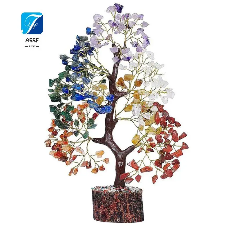 A55F-Tree Gift Crystal Tree Stone And Crystal Money Tree Healing Crystal Height 28Cm, Width 18Cm