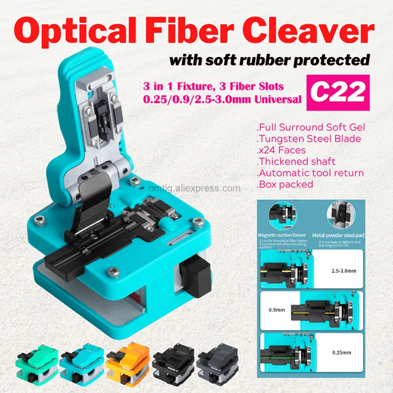 

High Quality C22 Optical Fiber Cleaver 0.25/0.9/2.5-3.0mm Universal 24 Faces Optic Cable Cutter Fusion Splicer Optical Cissor