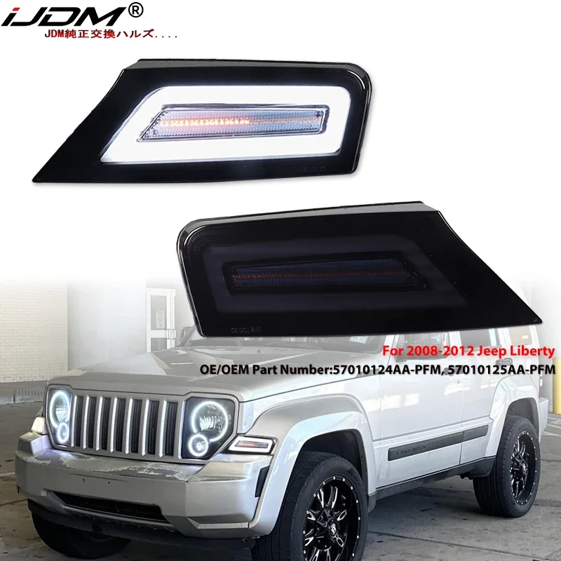 iJDM Front Sequential Turn Signal Lamp Assembly For Jeep Liberty,Xenon White LED Parking/Driving & Full Amber LED Blinker 08-12