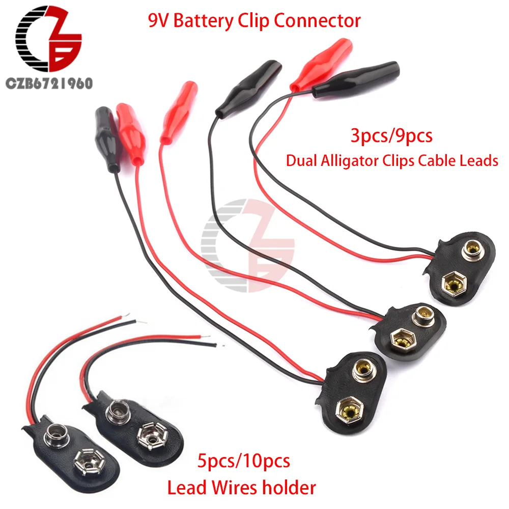 9V Battery Clip Connector 10cm Black Red Cable Connection Buckle Battery Holder 3/5/9/10pcs Battery Clips Connector Buckle Kits