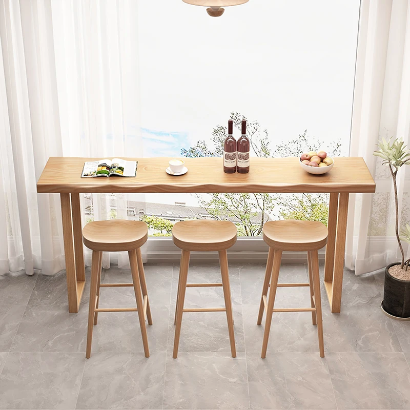 Nordic simple solid wood bar table household balcony high table against
