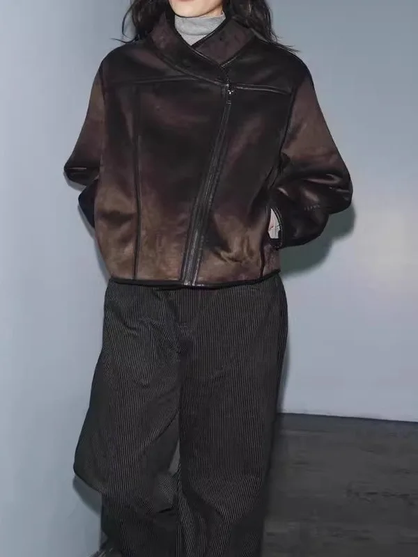 

Double-Sided Casual Long Sve Jaet New Autumn Winter Women's Faion Versatile Outerwear Synthetic Leather Filled Coat