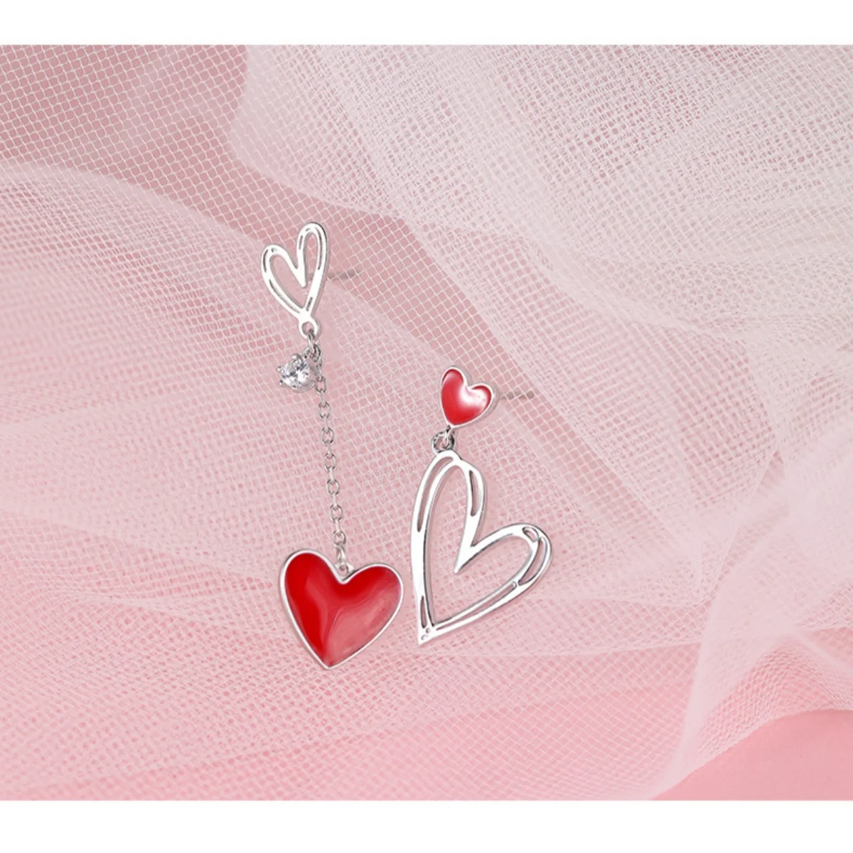 Korean Asymmetric Hollow Black Heart Dangle Earrings For Women Temperament Exaggerated Love Heart Drop Earrings Wedding Jewelry image 3