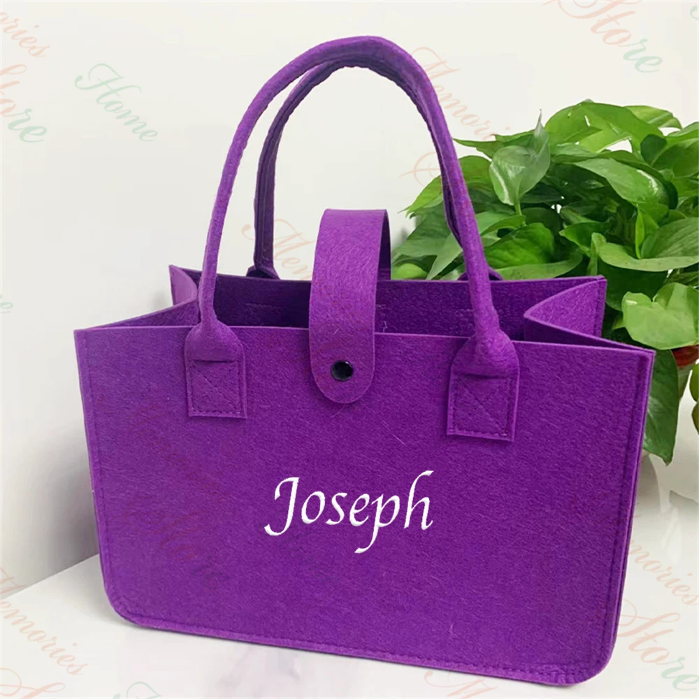 Bolso de mano de fieltro de Colore sólido Simple para mujer, bolso de mano personalizado con nombre, regalo de dama de honor de fiesta de boda, bolsos de compras con texto bordado