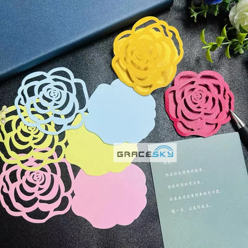 50pcs free shipping Laser Cut Rose flowers design Wish Cards Message DIY Cards Wedding  Birthday Party Decoration Book Marks