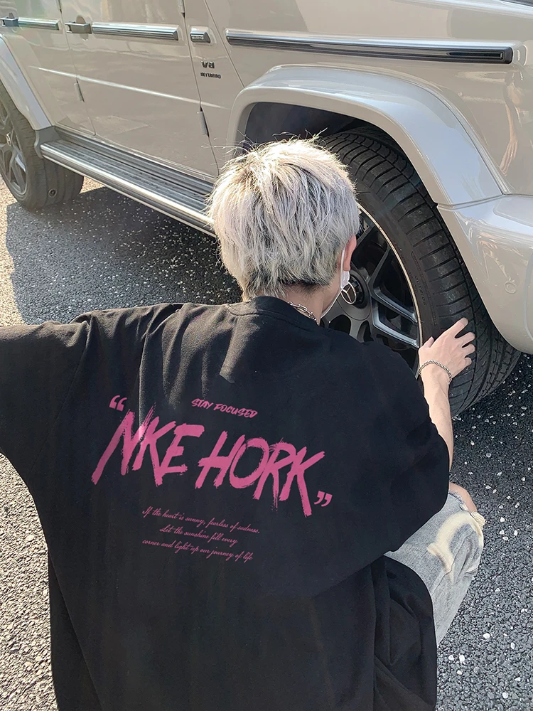 

Свободная мужская футболка ort Sve из чистого хлопка, дышащая летняя модная брендовая круглая футболка с принтом для подростков