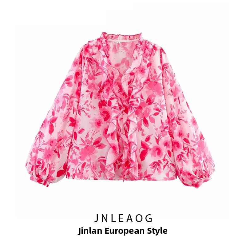Loose Long Sve Layered Decorative irt JNLEAOG Women's Faion Autumn New Sle Wind Polyester Fiber V-ne Button Closure