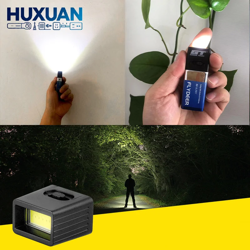 9V Battery Flashlight 9V Mini LED Key Light 6F22 Battery COB Outdoor Lighting Work Light Battery Not Included