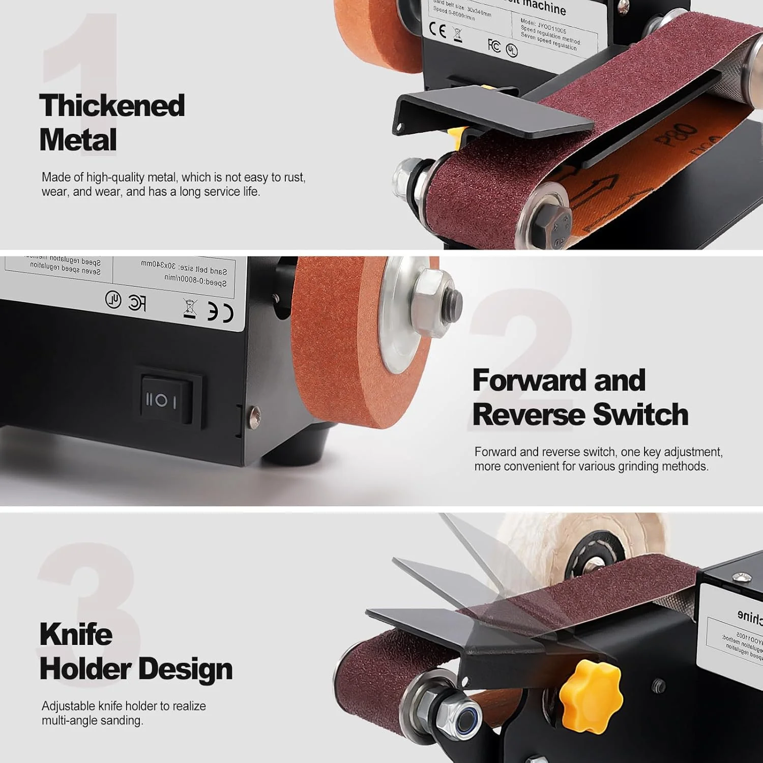 Ponceuse à bande de support, meuleuse stationnaire 350W ponceuse à bande micro électrique à angle réglable avec bandes abrasives de 10 pièces