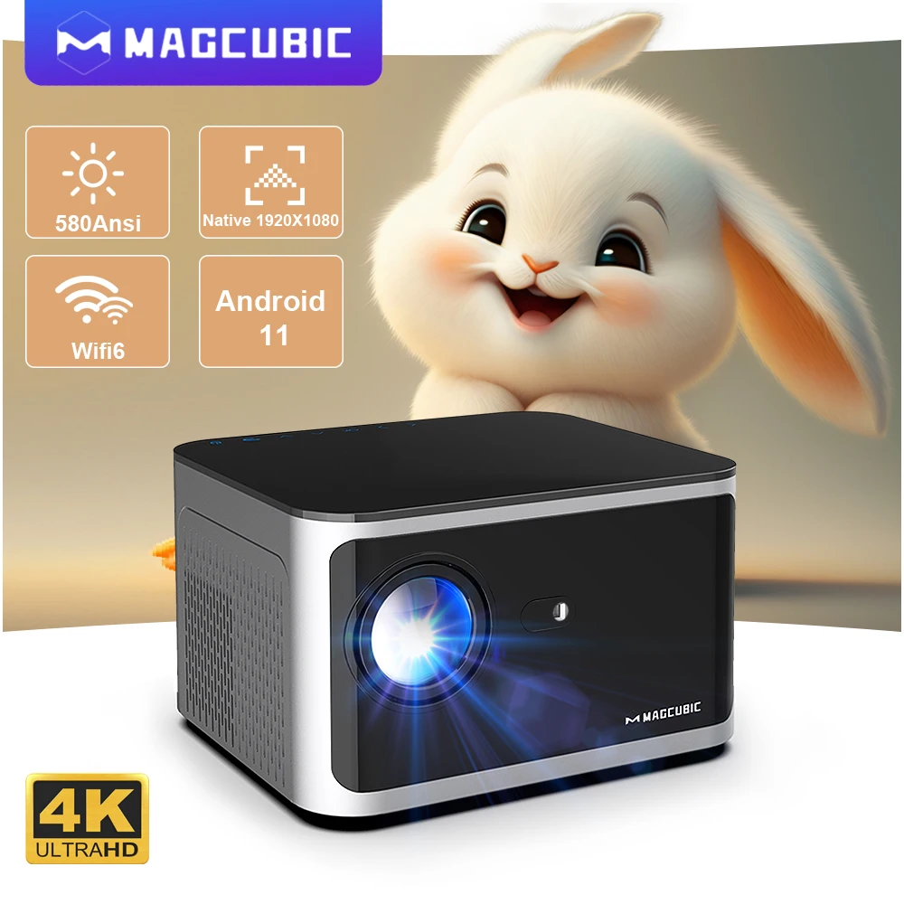 Magcubic Android 11 4K Smart Projector 580ANSI 1920*1080P Full HD Wifi6 BT5.0 Allwinner H713 Voice Control Home Cinema Theater