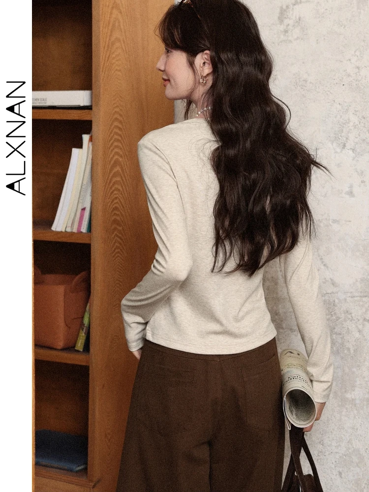 ALXNAN Women's Brown Pants 100% Cotton Wide Leg Straight Pants 2025 Office Lady Casual Loose fit Baggy Female Trousers L57183