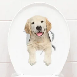 Lovely Dog Kitten Broke Hole Toilet Stickers For Washroom Home Decoration Diy 3d Ainimal Mural Art Cartoon Puppy Pvc Wall Decals