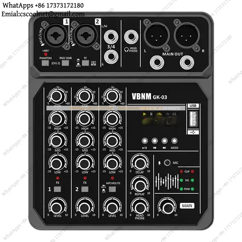 JS02 for DJ Console 4-Channel Audio Mixer USB Studio Sound Mixing 48V Phantom Power Bluetooth MP3 Player for Karaoke