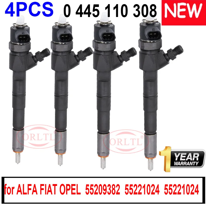 4PCS Diesel 0445110308 for ALFA FIAT OPEL 0 445 110 308 55209382 55221024 55221024 Genuine Fuel Injector