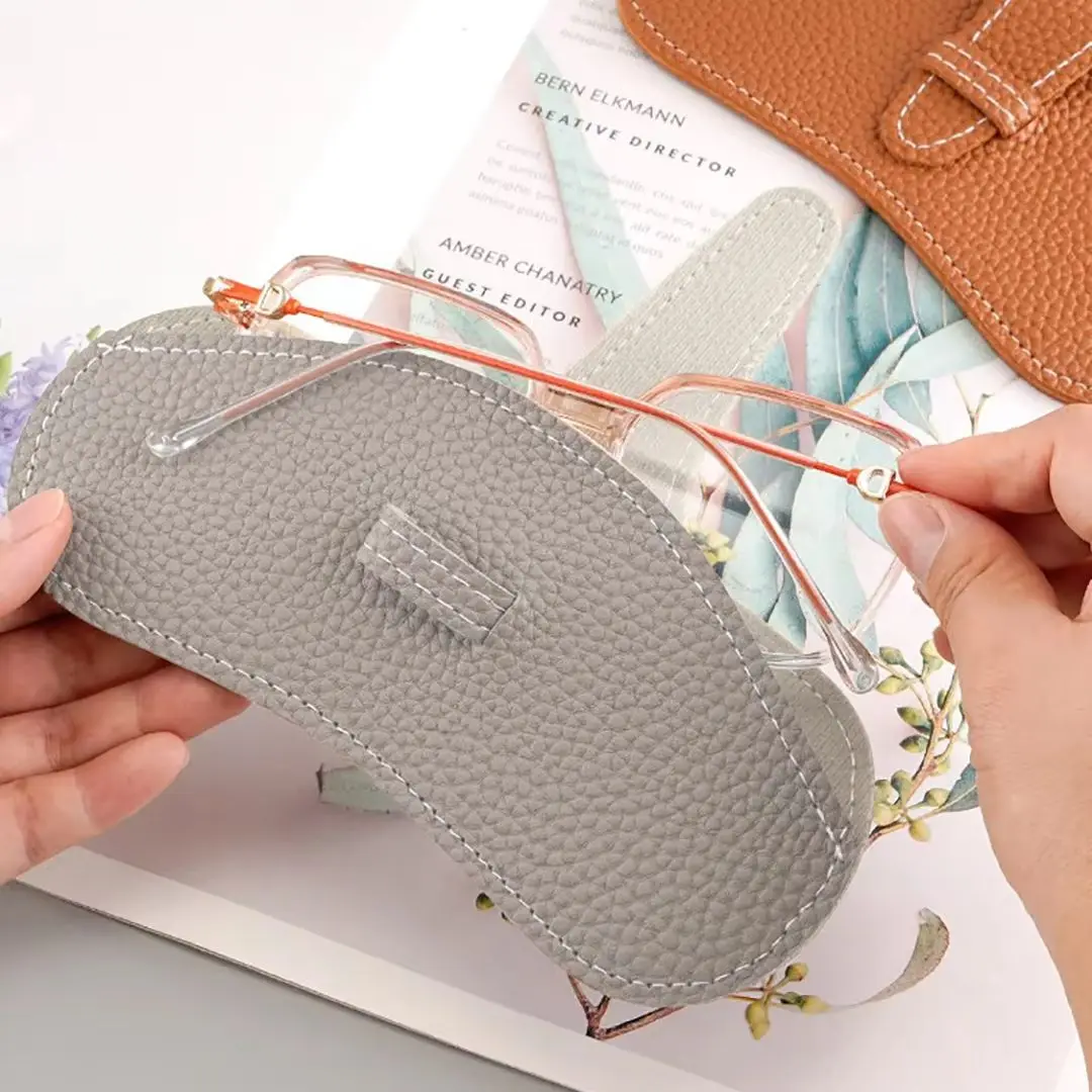 Soft Leather Glasses Bag, Portable Ins Glasses Case, Sunglasses, Men's and Women's Glasses Storage Bag, Protective Cover image 4