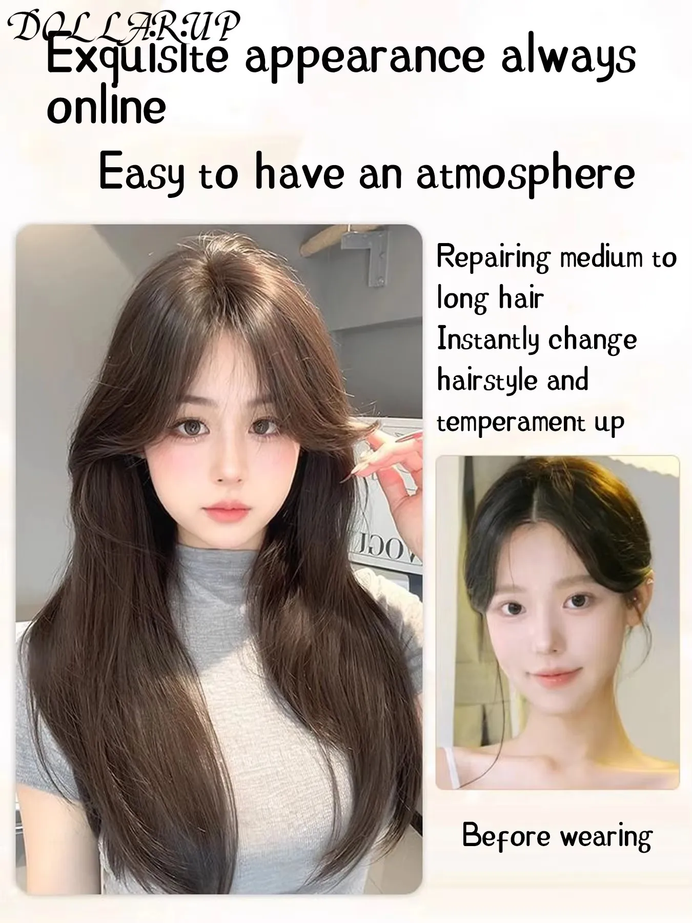 JKL الشعر القبعات العالية للنساء 21.5 ''شعر علوي مستقيم مع الانفجارات لتخفيف الشعر قطع الشعر الاصطناعية الانفجارات الشعر التمديد #3