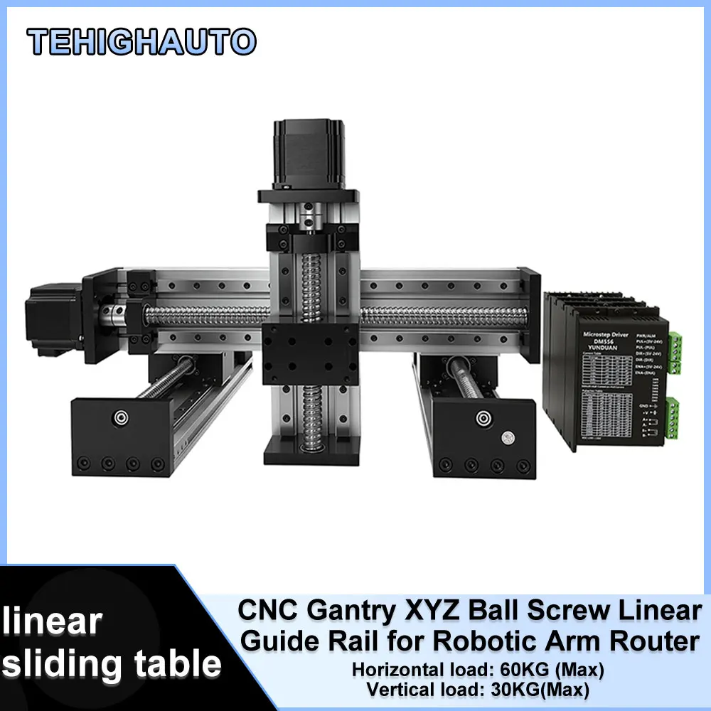 CNC Ball Screw Sliding Table XYZ Axis Gantry Stage Linear Guide Rail Robotic Arm Router With Nema23 57 Stepper Motor DM556 Drive