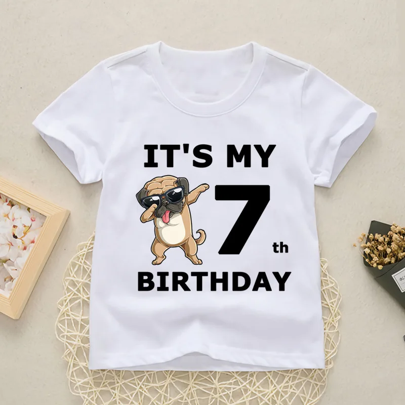 Happy Summer Puppy Birthday 6 to 10 Alphanumeric Combination Print Children's T-Shirt Boys Girls Birthday Gift Comfortable Child