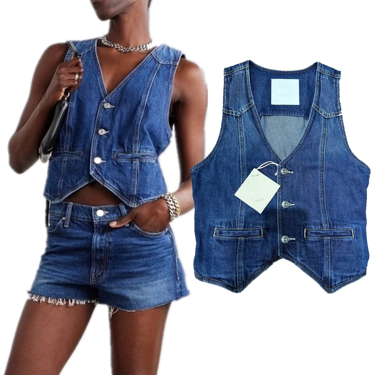 

Jenny&Dave 2026 Summer Jacket Minimalist Denim Vest Women Jacket Tops French Retro Denim Shirt Tank Top