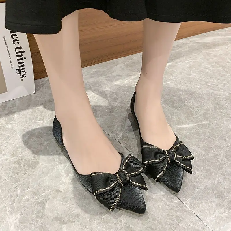 White Woman Flats Wedding Bride Shoe With Bow Shoes For Women Ballet Korean Style Social Novelties E Slip On Popular Casual